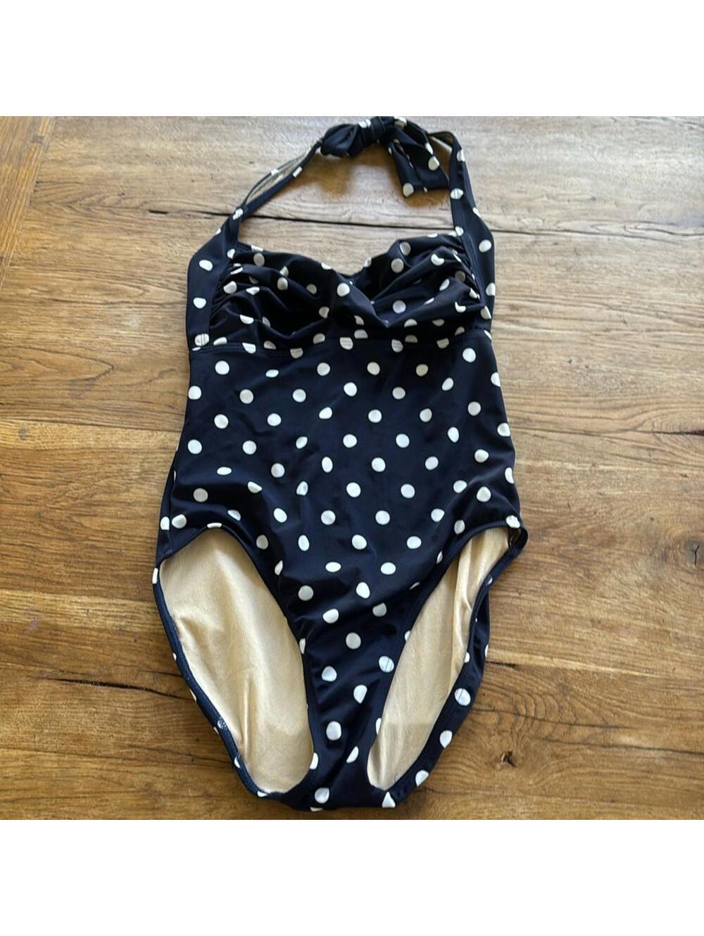 Spiegel Polka Dot Printed One Piece Swimsuit Navy Blue Women's Size 8 EUC